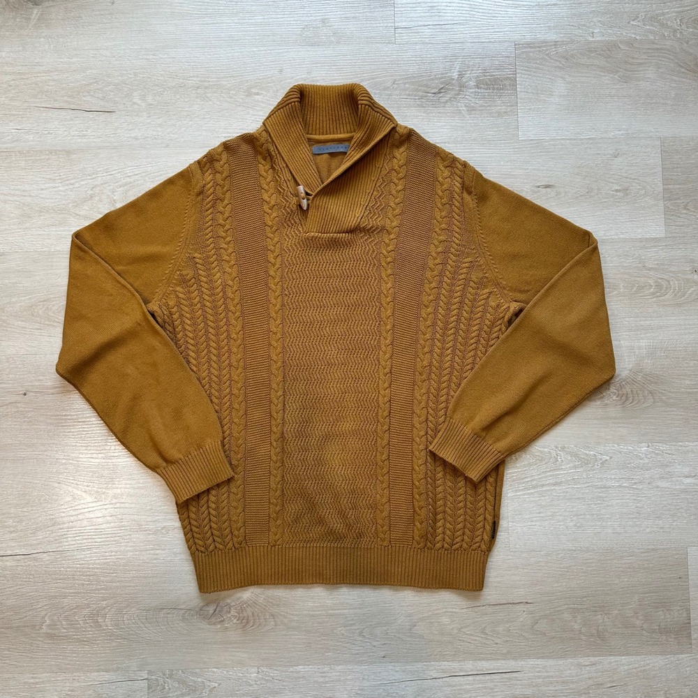 Sean John Sweater XL Pullover Cable Knit Shawl Collar Toggle Fisherman Heritage